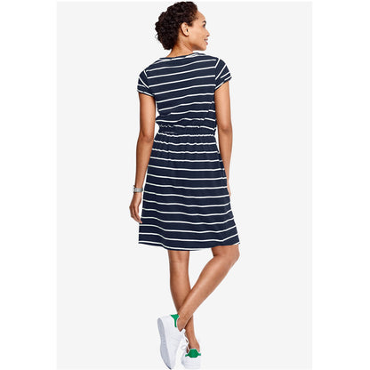 Navy White Stripe Knit Drawstring Dress PSW-8438