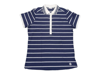 Navy Blue White Striped Polo Blouse for Women PSW-4450