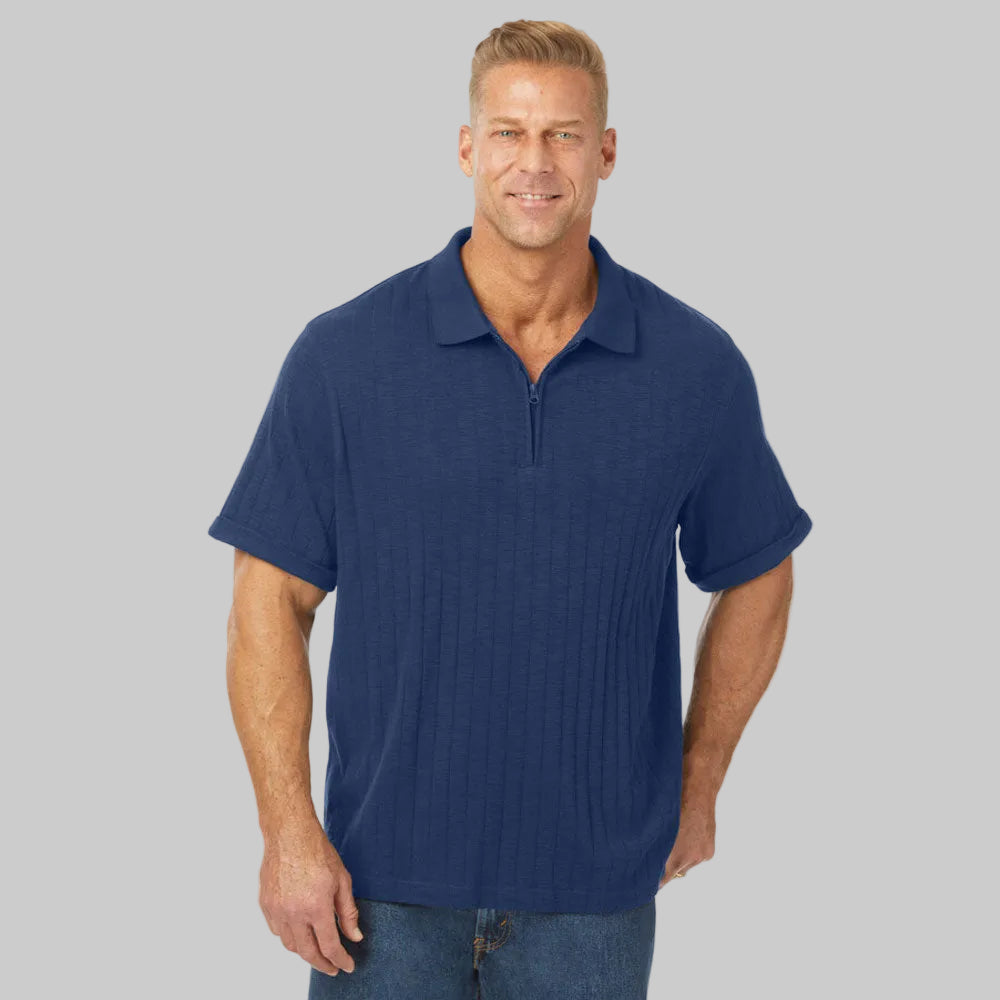 Navy Zip Drop Needle Polo Shirt PSM-8155