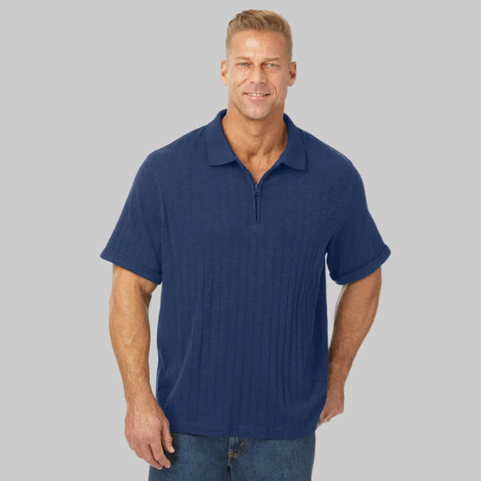 Navy Zip Drop Needle Polo Shirt PSM-8155