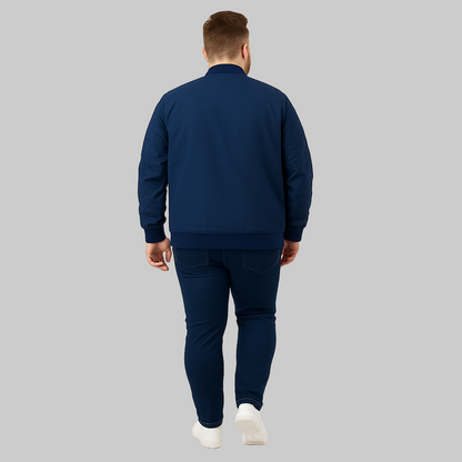 Navy Blue Plus-Size Bomber Jacket – Matte Finish PSM-10077