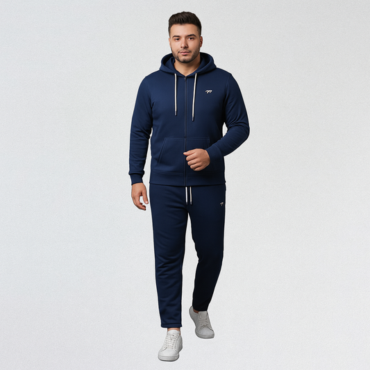 Navy Blue Plus-Size Hoodie Tracksuit PSM-10198
