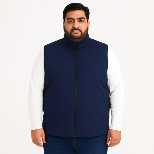 Navy Blue Plus-Size Sleeveless Puffer Jacket PSM-10001