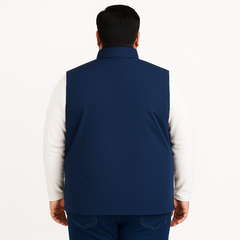 Navy Blue Plus-Size Sleeveless Puffer Jacket PSM-10001