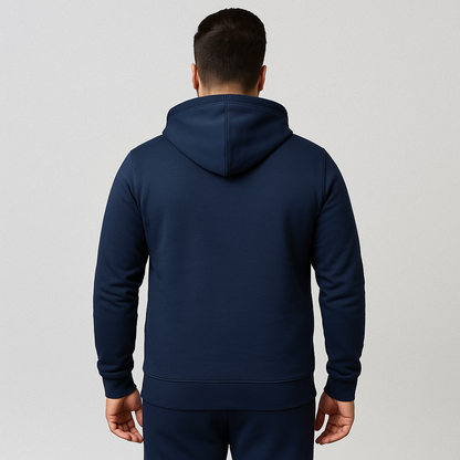 Navy Blue Plus Size Zip-Up Fleece Hoodie PSM-10207