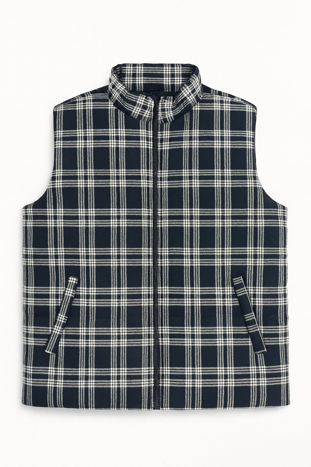 Navy Checkered Plus Size Sleeveless Puffer Vest PSM-9991