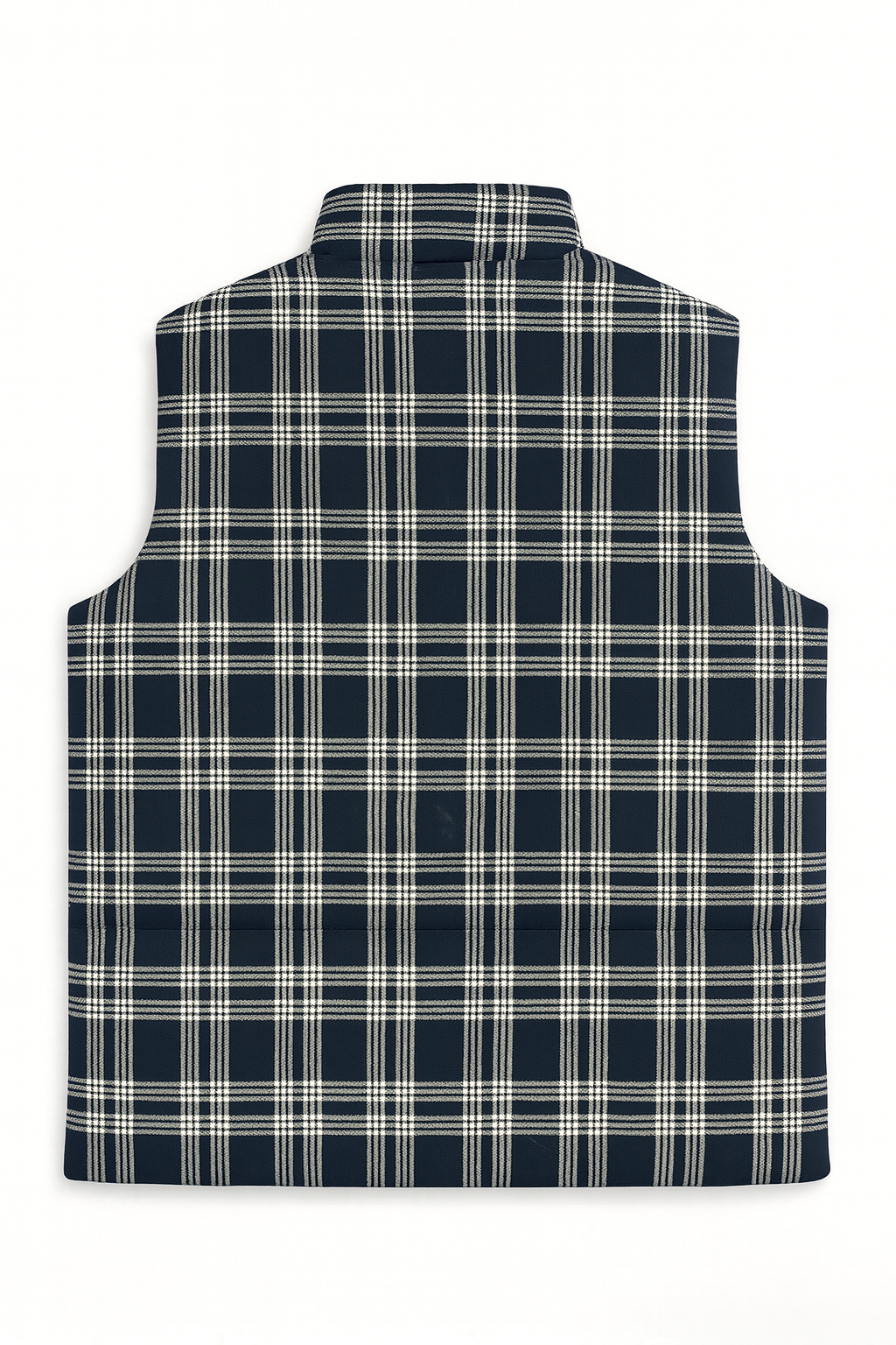 Navy Checkered Plus Size Sleeveless Puffer Vest PSM-9991