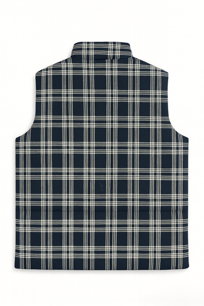 Navy Checkered Plus Size Sleeveless Puffer Vest PSM-9991