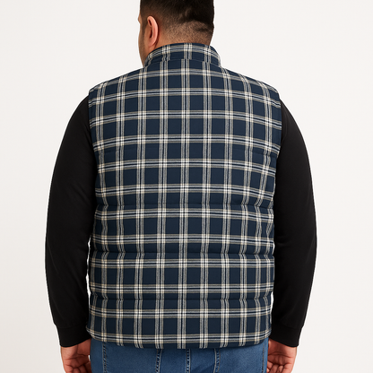 Navy Checkered Plus Size Sleeveless Puffer Vest PSM-9991