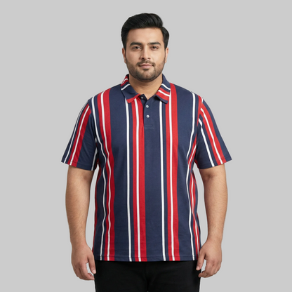Navy Red Vertical Stripe Plus Size Polo Shirt PSM-10800