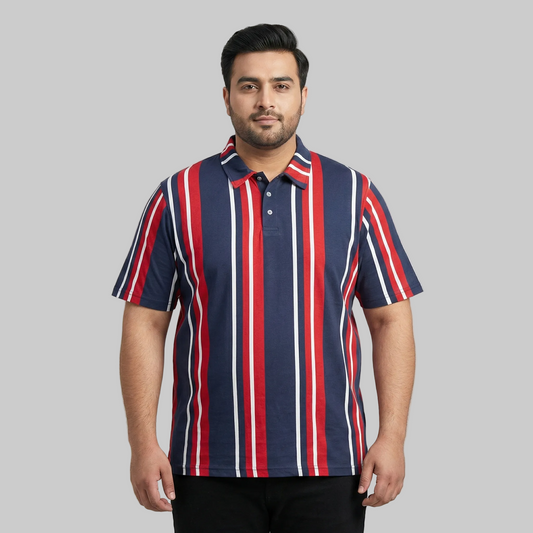 Navy Red Vertical Stripe Plus Size Polo Shirt PSM-10800