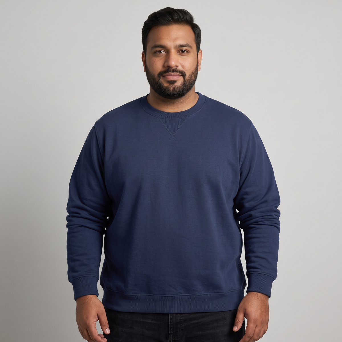 Navy Blue Big Size Crew Neck Sweatshirt PSM-6244