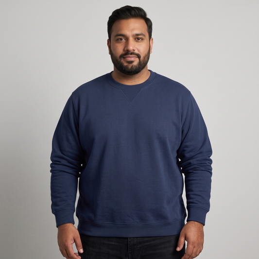 Navy Blue Big Size Crew Neck Sweatshirt PSM-6244