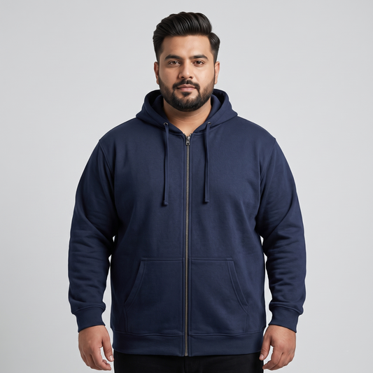 Navy Blue Classic Full-Zip Fleece Hoodie PSM-10457
