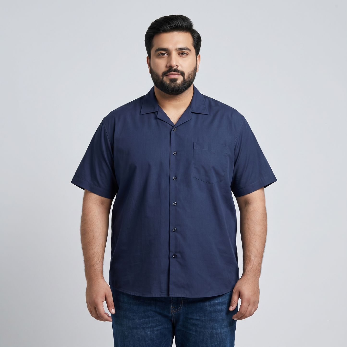 Navy Blue Cuban Collar Half Sleeve Casual Shirt PSM-11206