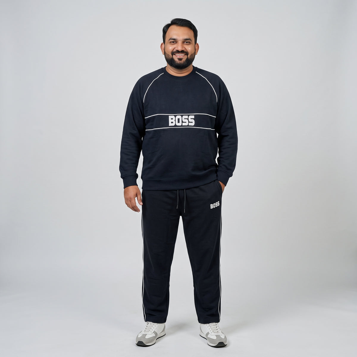 Navy Blue Embroidered Fleece Co-ord Set featuring a stylish embroidered top and matching trousers in soft fleece fabric.