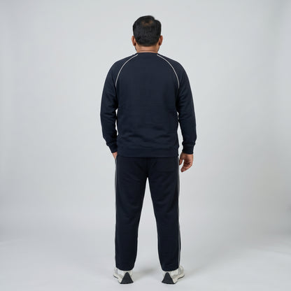 Navy Blue Embroidered Fleece Co-ord Set featuring a stylish embroidered top and matching trousers in soft fleece fabric.