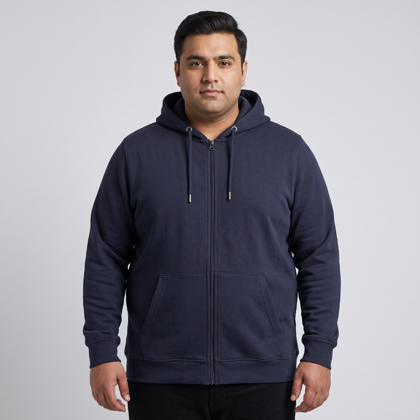 Navy Blue Fleece Big Size Zipper Hoodie PSM-4237