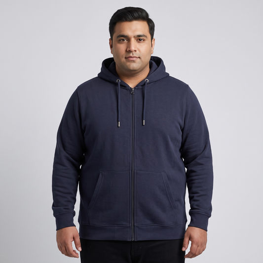 Navy Blue Fleece Big Size Zipper Hoodie PSM-4237