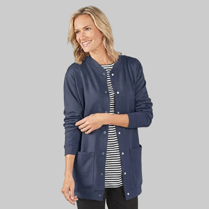 Navy blue fleece plus size women's cardigan sweater for comfortable everyday wear