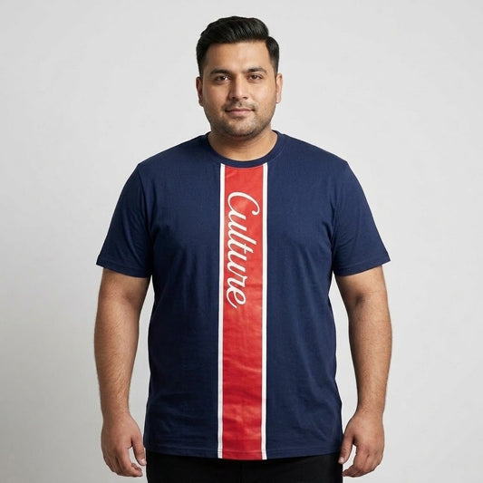 Navy Blue Graphic Big Size Crewneck T-Shirt with a stylish graphic print, relaxed fit, and soft breathable fabric for casual everyday wear.