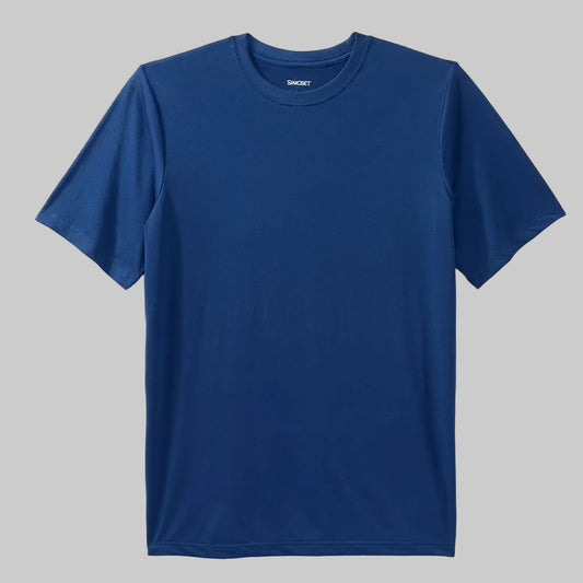Navy blue performance flex crewneck T-shirt made from polyester