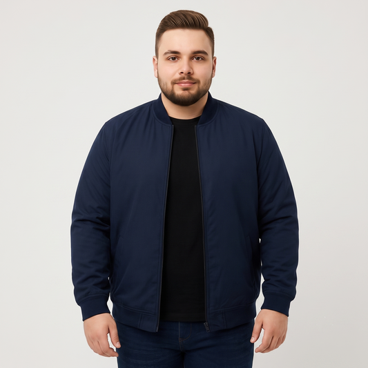 Navy Blue Plus-Size Bomber Jacket – Matte Finish PSM-10077