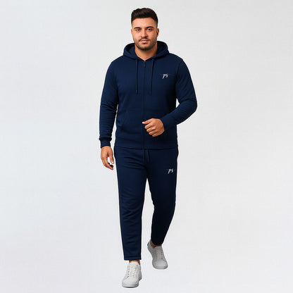 Navy Blue Plus-Size Hoodie Tracksuit PSM-10198