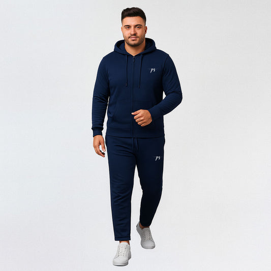 Navy Blue Plus-Size Hoodie Tracksuit PSM-10198