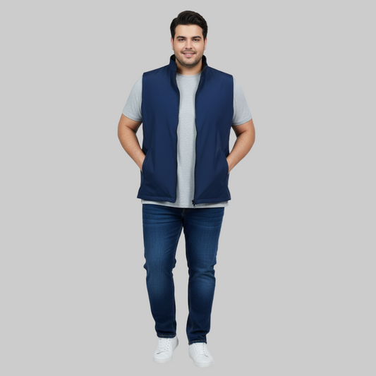 Navy Blue Plus-Size Sleeveless Puffer Jacket PSM-10001