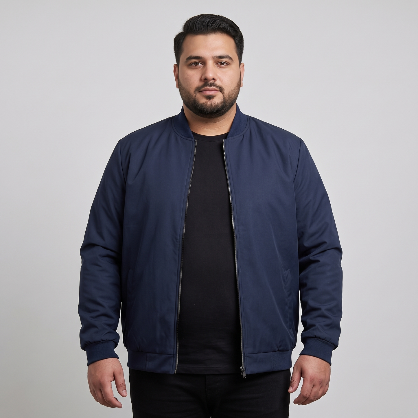 Navy Blue Plus Size Bomber Jacket PSM-10530