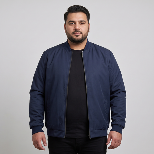 Navy Blue Plus Size Bomber Jacket PSM-10530