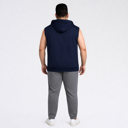Navy Blue Plus Size Sleeveless Zip-Up Fleece Hoodie PSM-10526