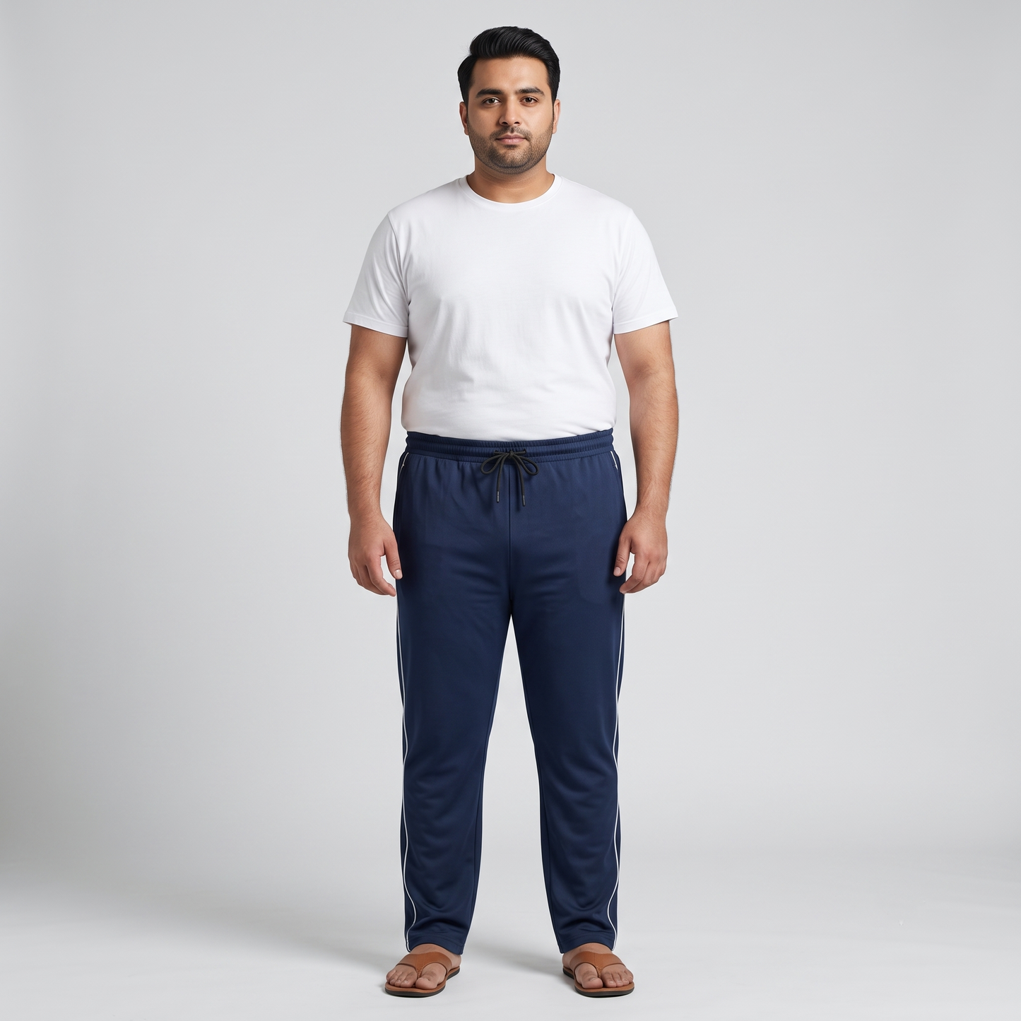 Navy Blue Side-Striped Plus Size Trouser PSM-9912