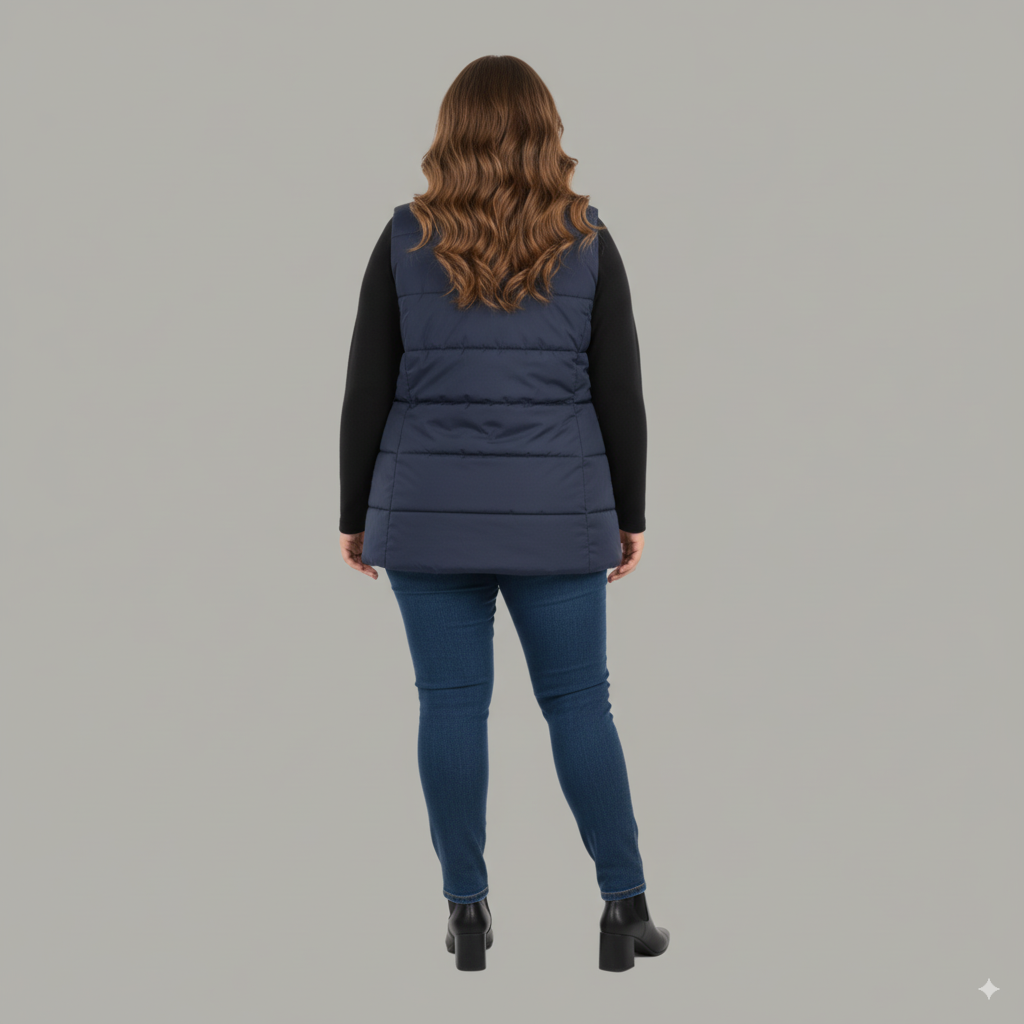 Navy Blue Sleeveless Plus Size Women’s Puffer Jacket  PSW-10070