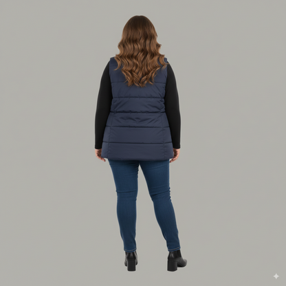 Navy Blue Sleeveless Plus Size Women’s Puffer Jacket  PSW-10070