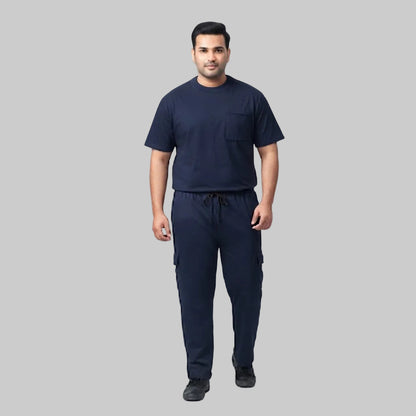 Navy Blue Terry Cargo Co-Ord Set made from soft terry fabric