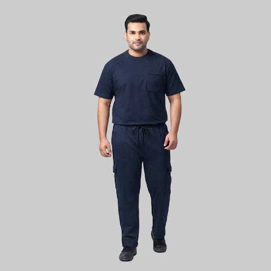 Navy Blue Terry Cargo Co-Ord Set made from soft terry fabric