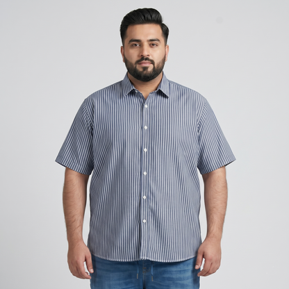 Navy Blue & White Horizontal Stripe Half Sleeve Casual Shirt PSM-11161