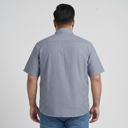 Navy Blue & White Horizontal Stripe Half Sleeve Casual Shirt PSM-11161