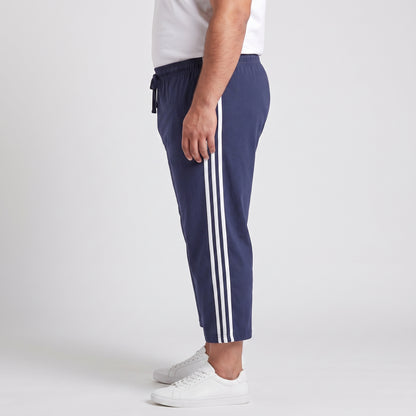 Navy blue and white side stripe 3 quarter shorts made from jersey cotton