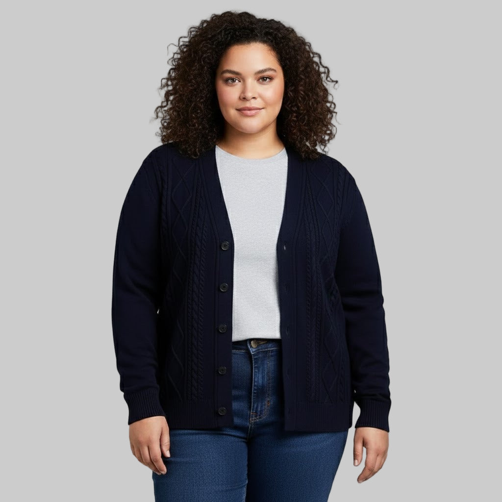 Navy Diamond Cable Knit Cardigan Unisex Sweater PSM-10396