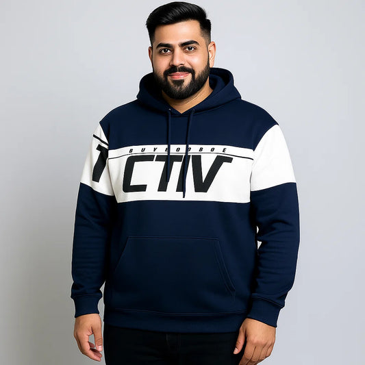 Navy Fleece Colorblocked Pullover Hoodie PSM-8815