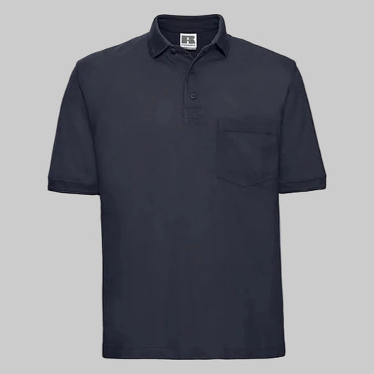 Navy heavy duty cotton pique polo shirt with classic collar and comfortable fit