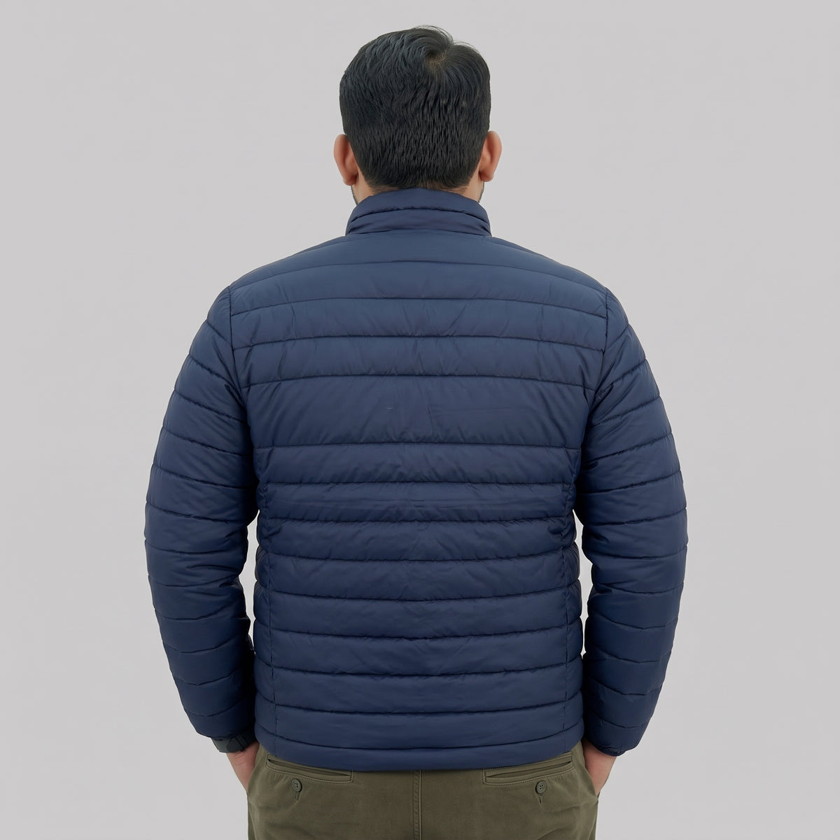 Navy Long Sleeve Puffer Jacket with Zipper Pockets – Plus Size 2XL–6XL