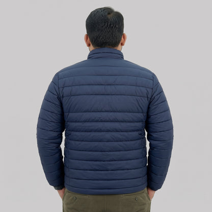 Navy Long Sleeve Puffer Jacket with Zipper Pockets – Plus Size 2XL–6XL