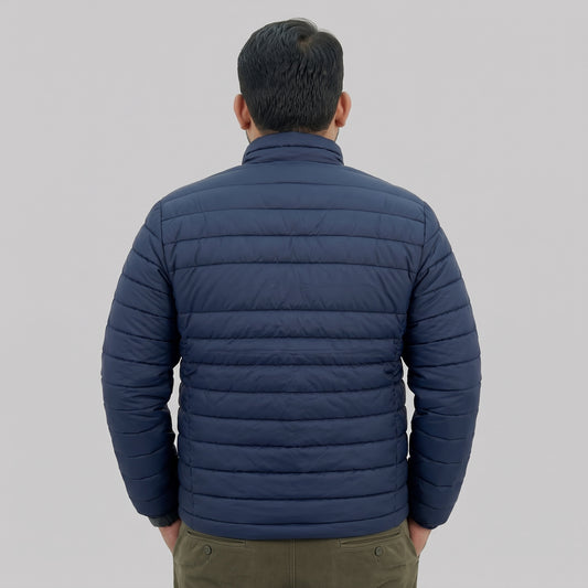 Navy Long Sleeve Puffer Jacket with Zipper Pockets – Plus Size 2XL–6XL