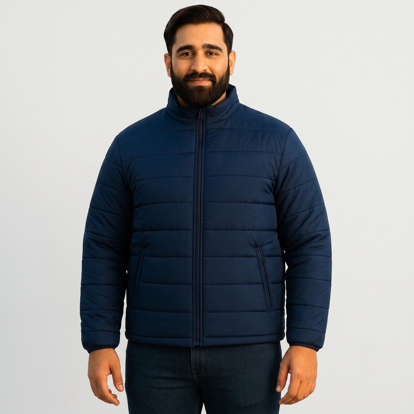 Navy Plus Size Long Sleeve Puffer Jacket PSM-7756