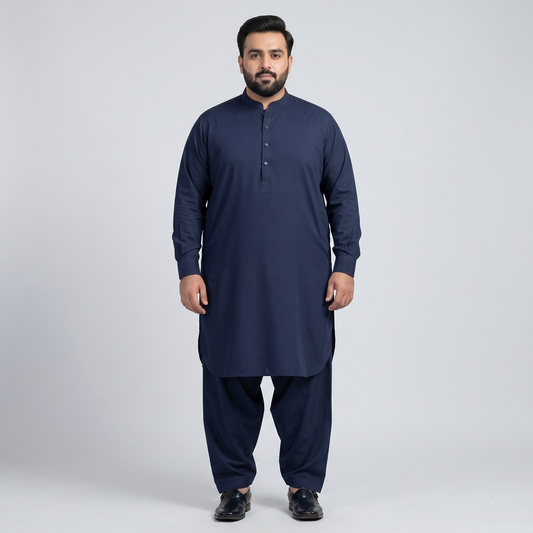 Navy Premium Wash & Wear Plus Size Kurta Shalwar PSM-11199