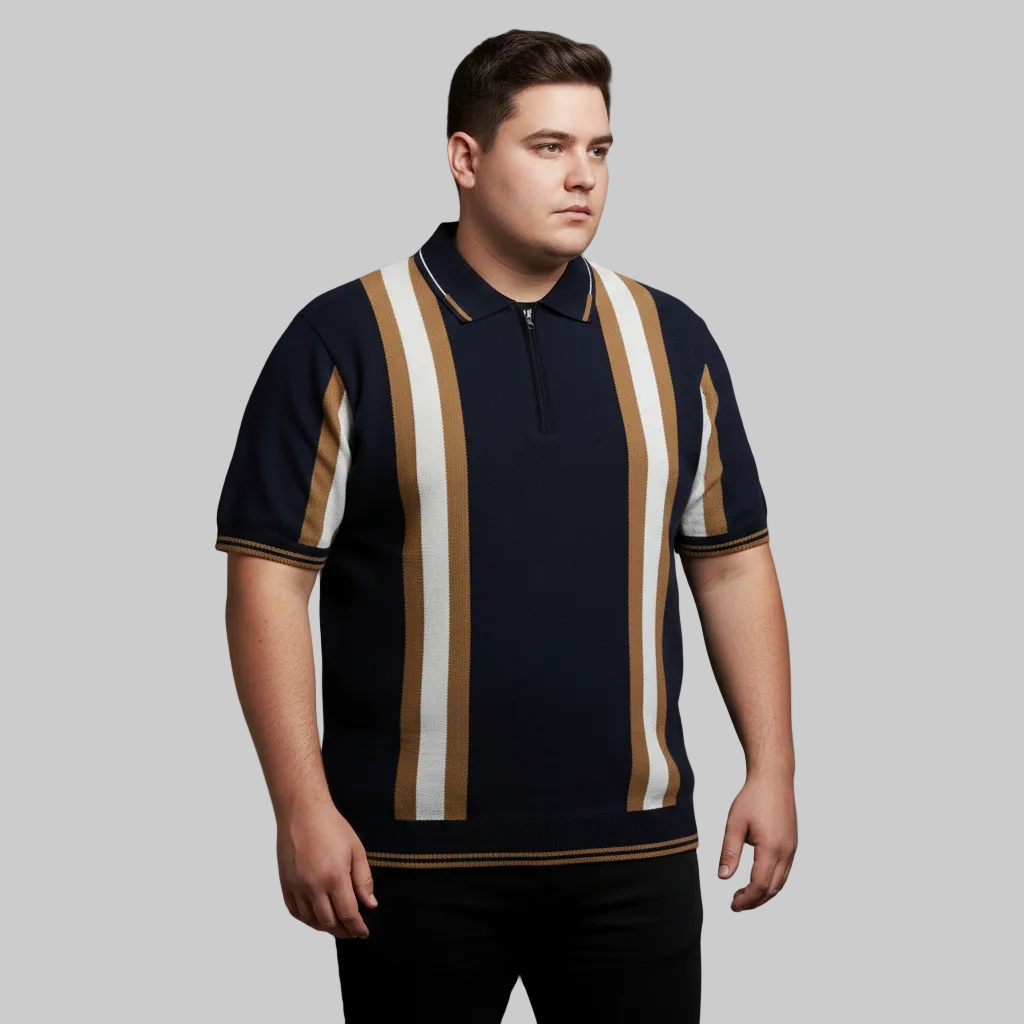 Navy Vertical Stripe Polo T-Shirt PSM-10642